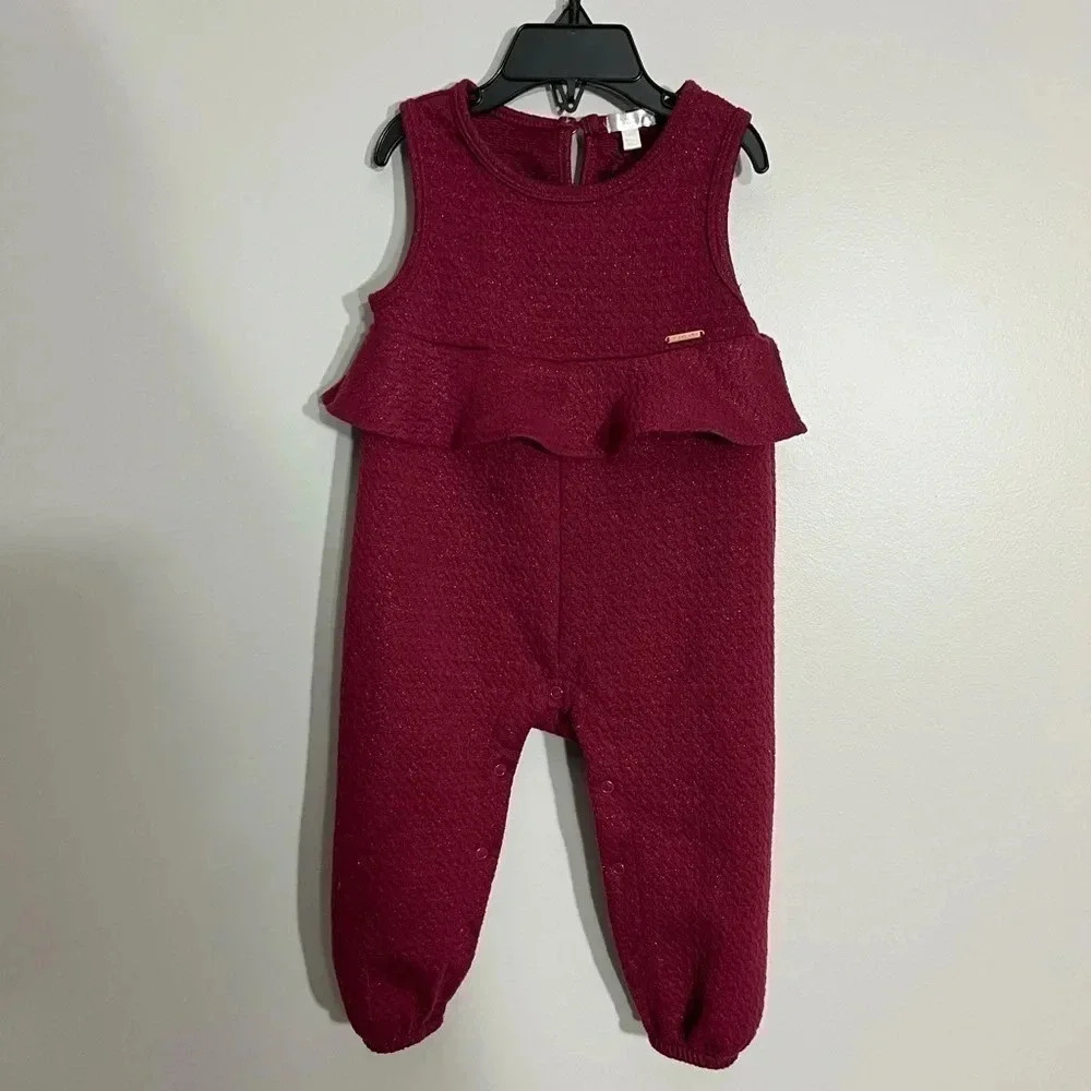 Tahari baby burgundy and silver romper size 24M